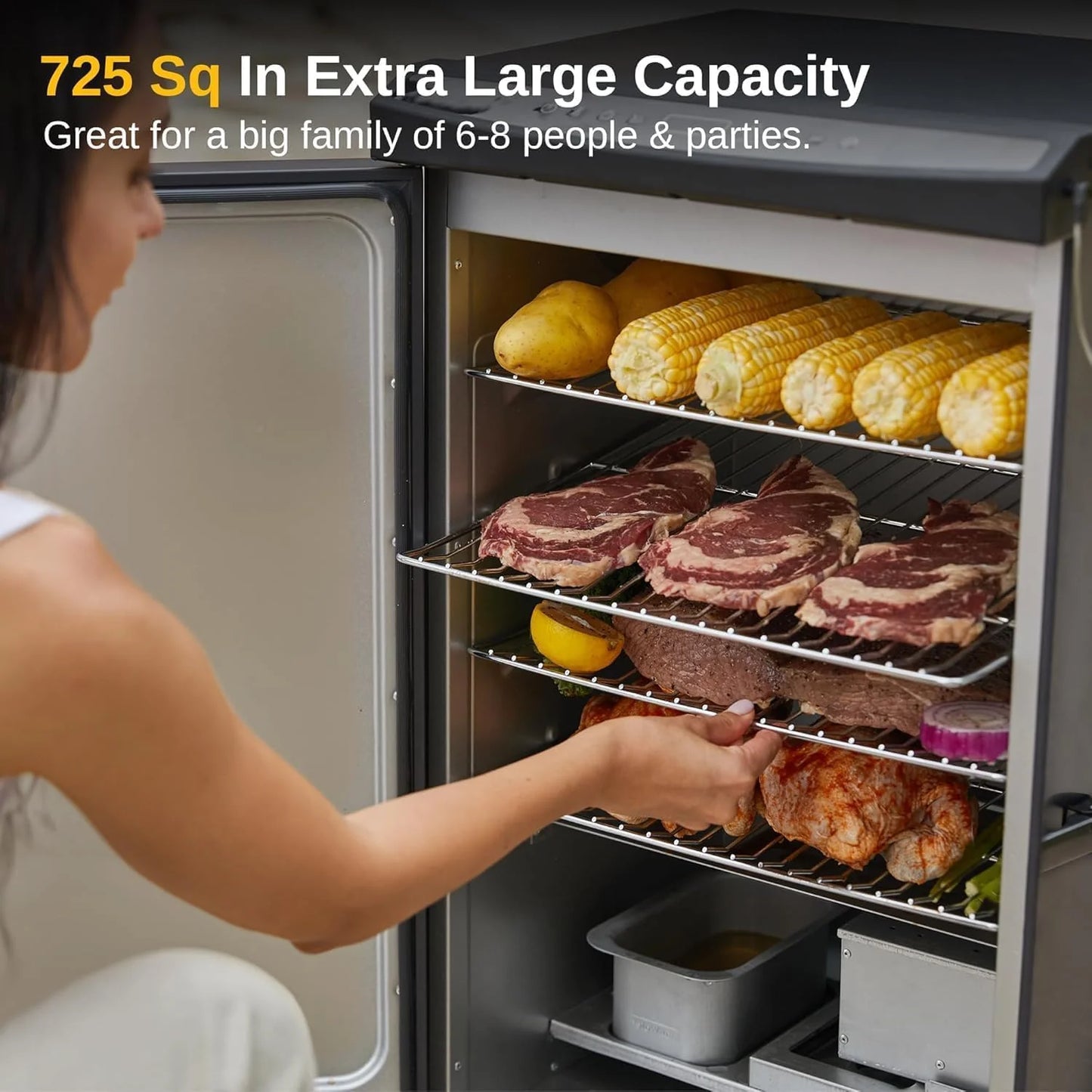 EAST OAK 30" Outdoor Electric Smoker | Built-in meat probe, smokes up to 6 times longer in a single load, side loader for uninterrupted smoking