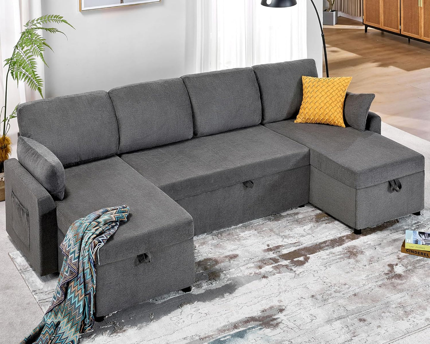 VanAcc Sofa Bed, Sleeper Sofa with Storage Chaise- 2 in 1 Pull Out Couch Living Room, Comfy Sleeper Couch