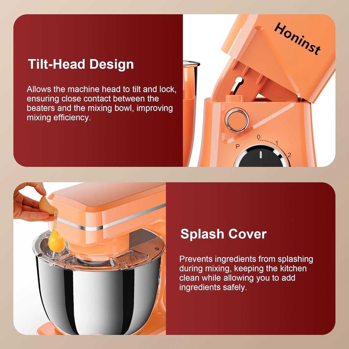 10-Speed Stand Mixer with 8-in-1 Splash Guard, Tilt Head, 6-Quart Stainless Steel Bowl + Dishwasher-Safe Dough Hook/Whisk/Blender/Scraper