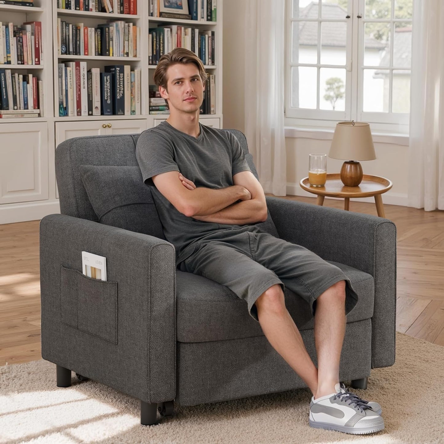 Sofa Bed Chair 3 in 1 Convertible, Pullout Single Sleeper Chair Bed with Adjustable Backrest, Spacious Multifunctional Sofa Couches