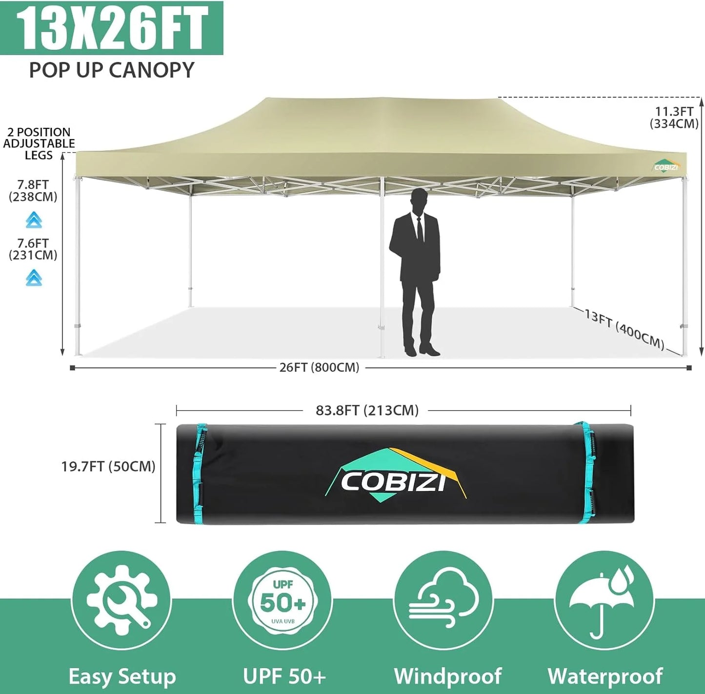 COBIZI 10x20 Heavy Duty Pop up Canopy Tent with 6 sidewalls Easy Up Commercial Outdoor Canopy Wedding Party Tents for Parties All Season Wind & Waterproof Gazebo with Roller Bag,Black(Frame Thickened)