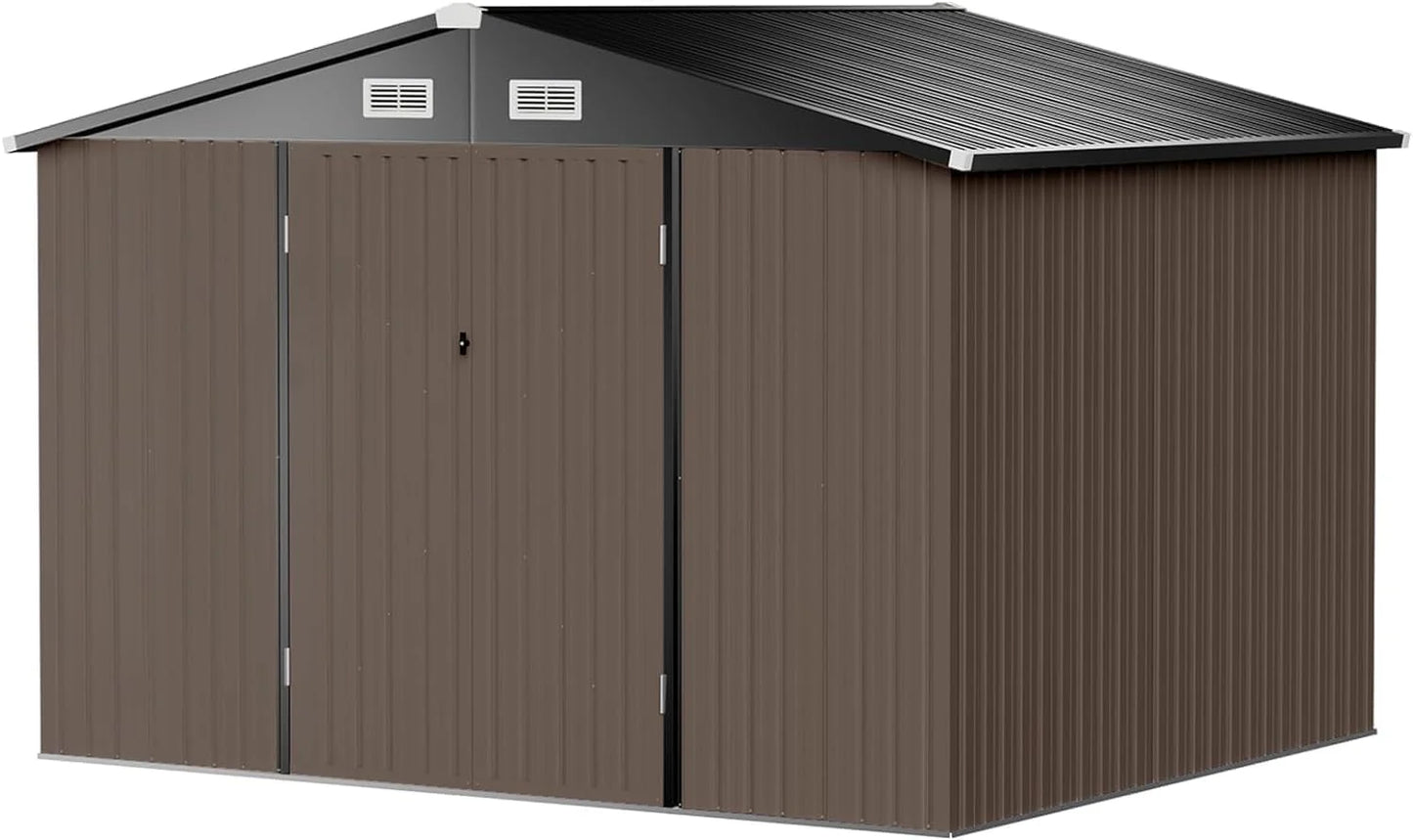 Aoxun 6.2x4 FT Shed Outdoor Storage Shed Metal Garden Shed with Lockable Doors & Slooping Roof Tool Shed Bike Shed for Backyard, Patio, Poolside (Brown)