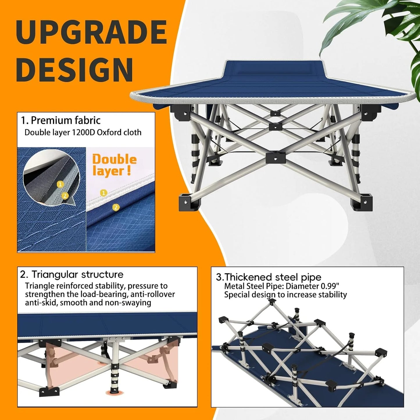 2-Pack Camping Cots with Mattress Comfortable Folding Bed Heavy Duty Baby Cot