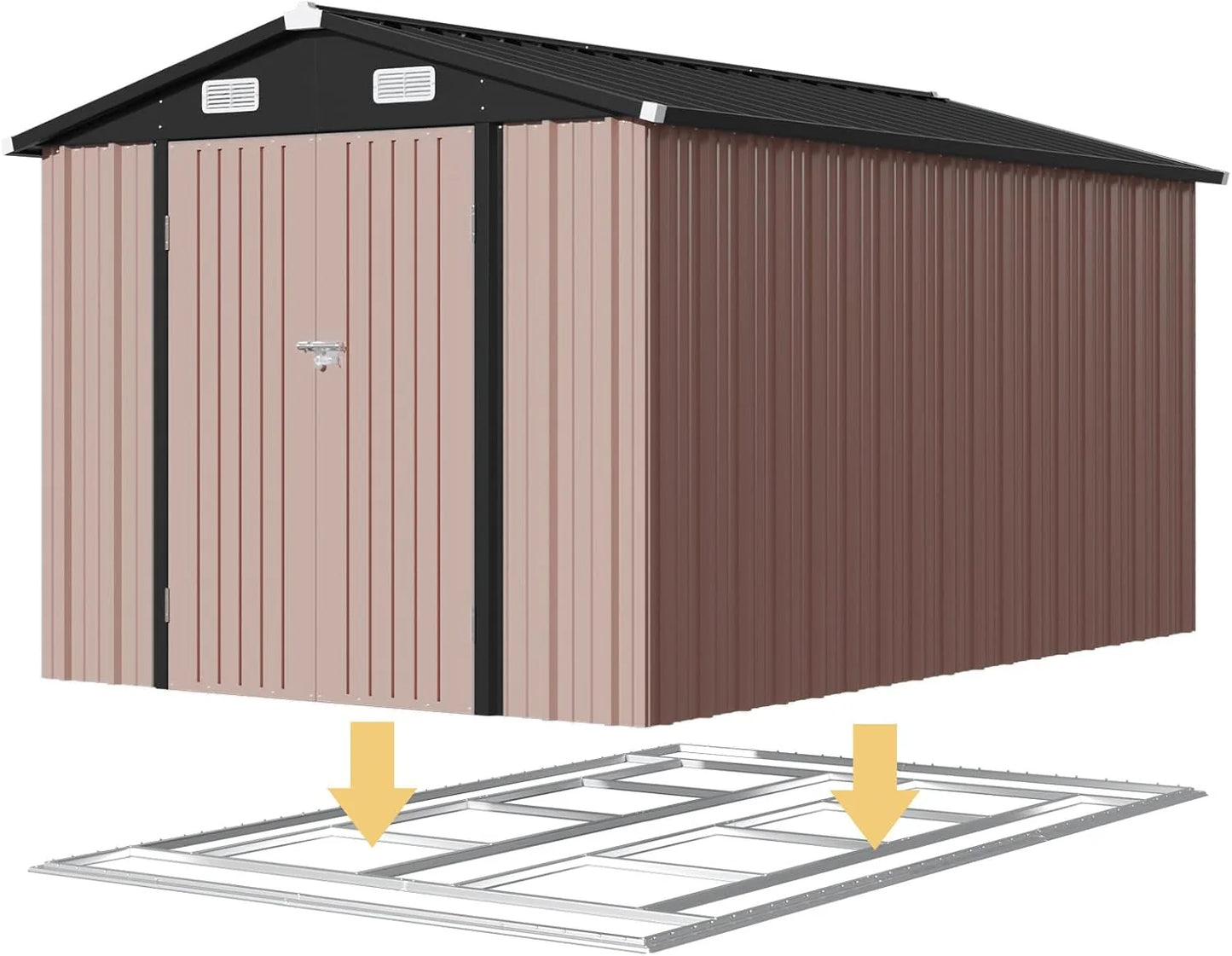Aoxun 6.2x4 FT Shed Outdoor Storage Shed Metal Garden Shed with Lockable Doors & Slooping Roof Tool Shed Bike Shed for Backyard, Patio, Poolside (Brown)