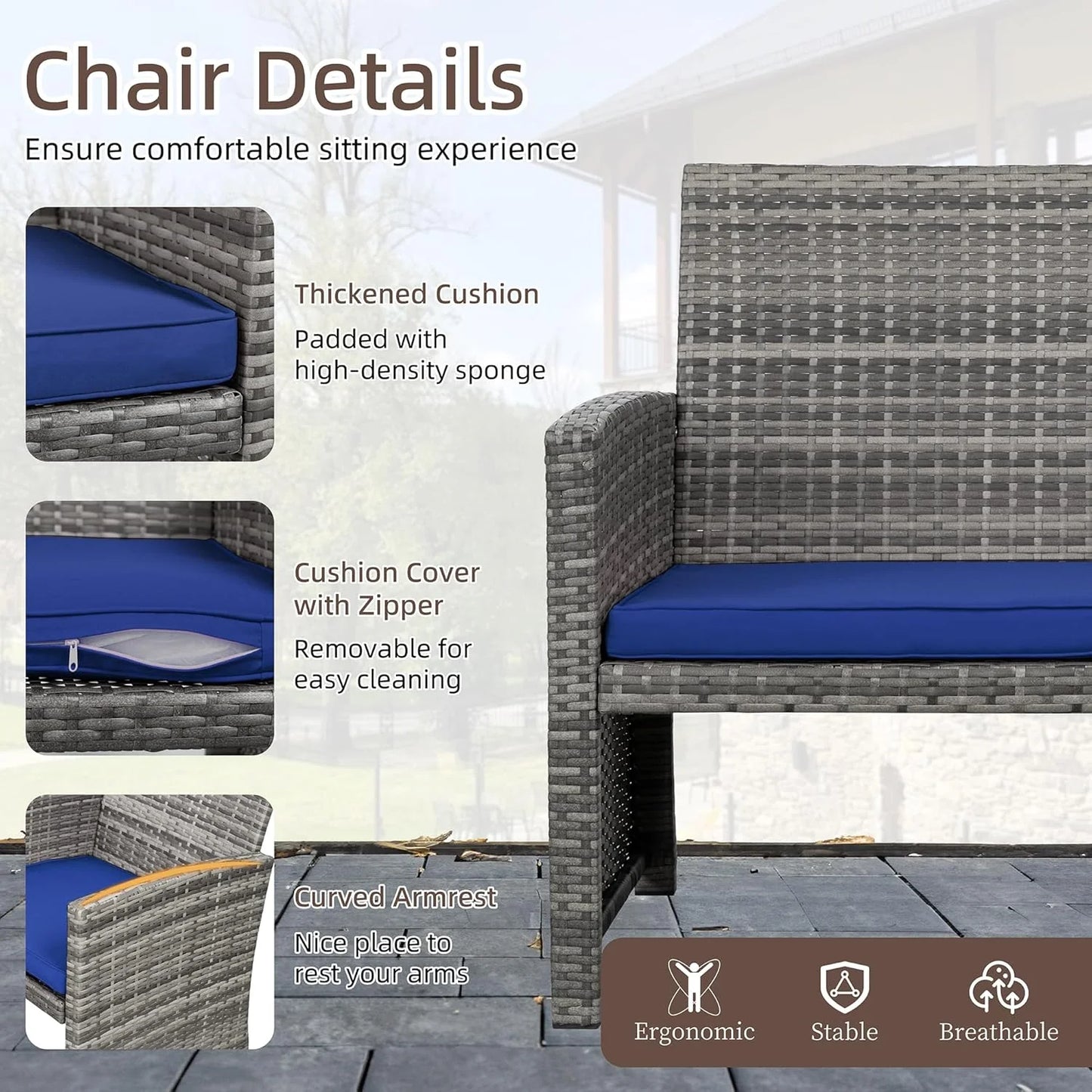 Shintenchi 4 Piece Patio Ratten Set Outdoor Furniture Set Wicker Conversation Set
