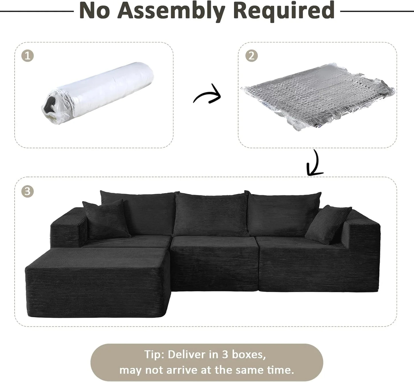 Cloud sofa with L-shaped lounge chair, modern modular sofa with deep seats