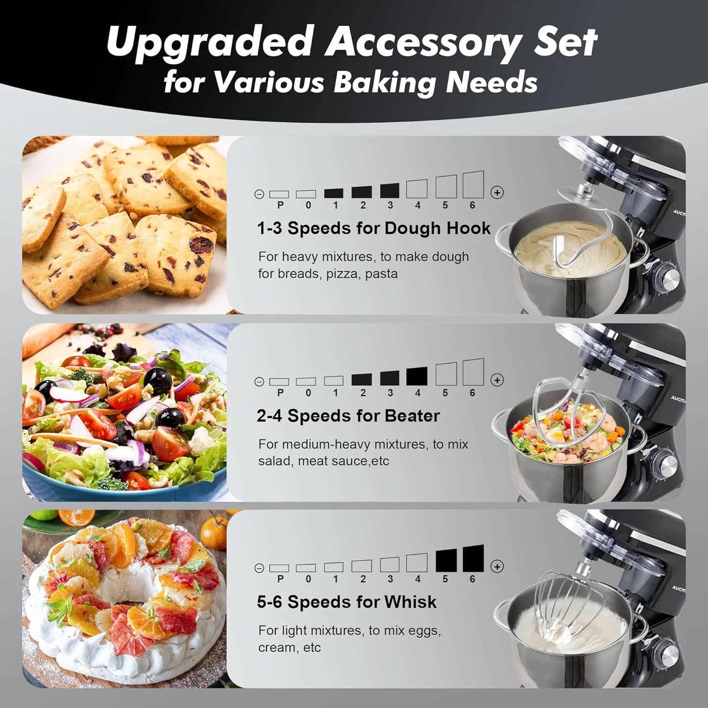 Aucma Stand Mixer,6.5-QT 660W 6-Speed Tilt-Head Food Mixer, Kitchen Electric Mixer with Dough Hook