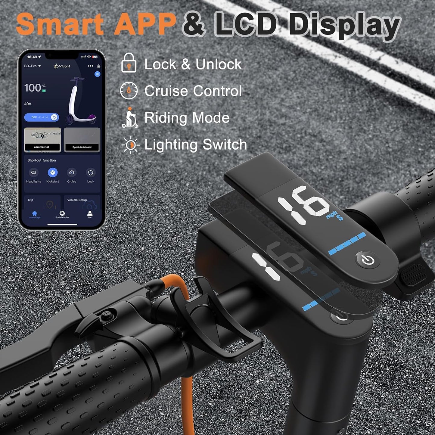 Electric Scooter, 350W/500W Powerful Motor, 8.5"/10" Solid Tires, 19/22Mph, 28/21/12 Miles Range,Dual Braking