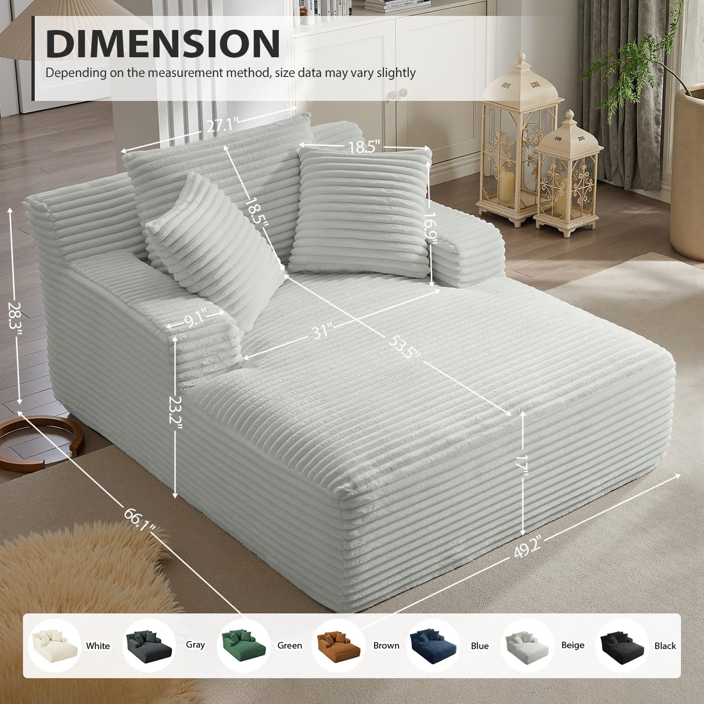 50-inch indoor recliner, oversized corduroy upholstered boneless sofa bed, deep sleeper sofa reading chair, cloud sofa, living room sofa