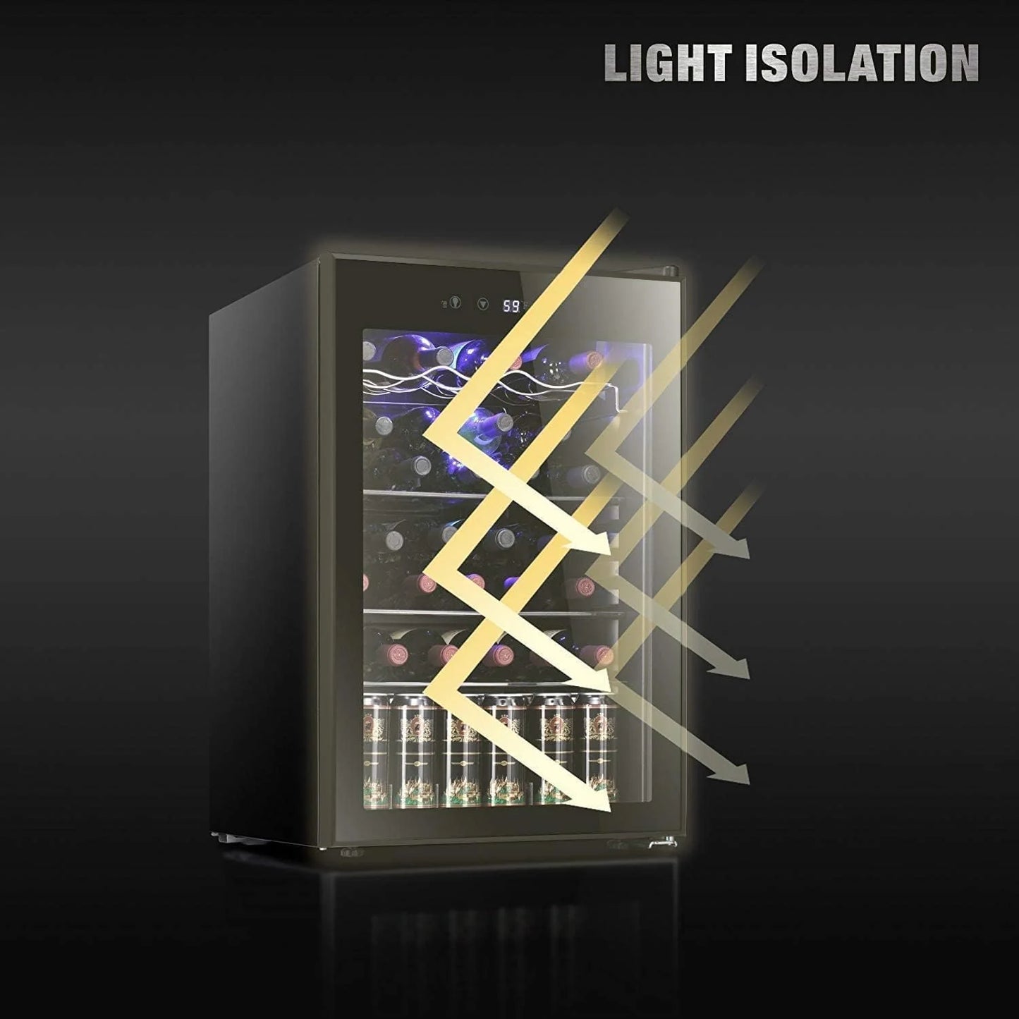 Antarctic Star 26 Bottle 130 Can Wine Cooler/Cabinet Beverage Refrigerator Mini Wine Cellar Beer Soda Clear Glass Door Bar Fridge Quiet Compressor Adjust Temp Freestanding Indoor Use 3.2cu.ft Black