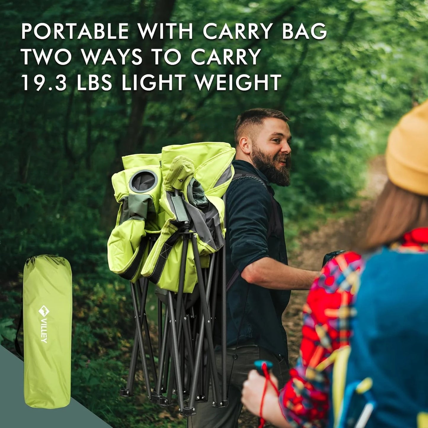 Double camping chair (with cooler bag), extra wide love seat, heavy duty padded camping sofa, portable folding chair