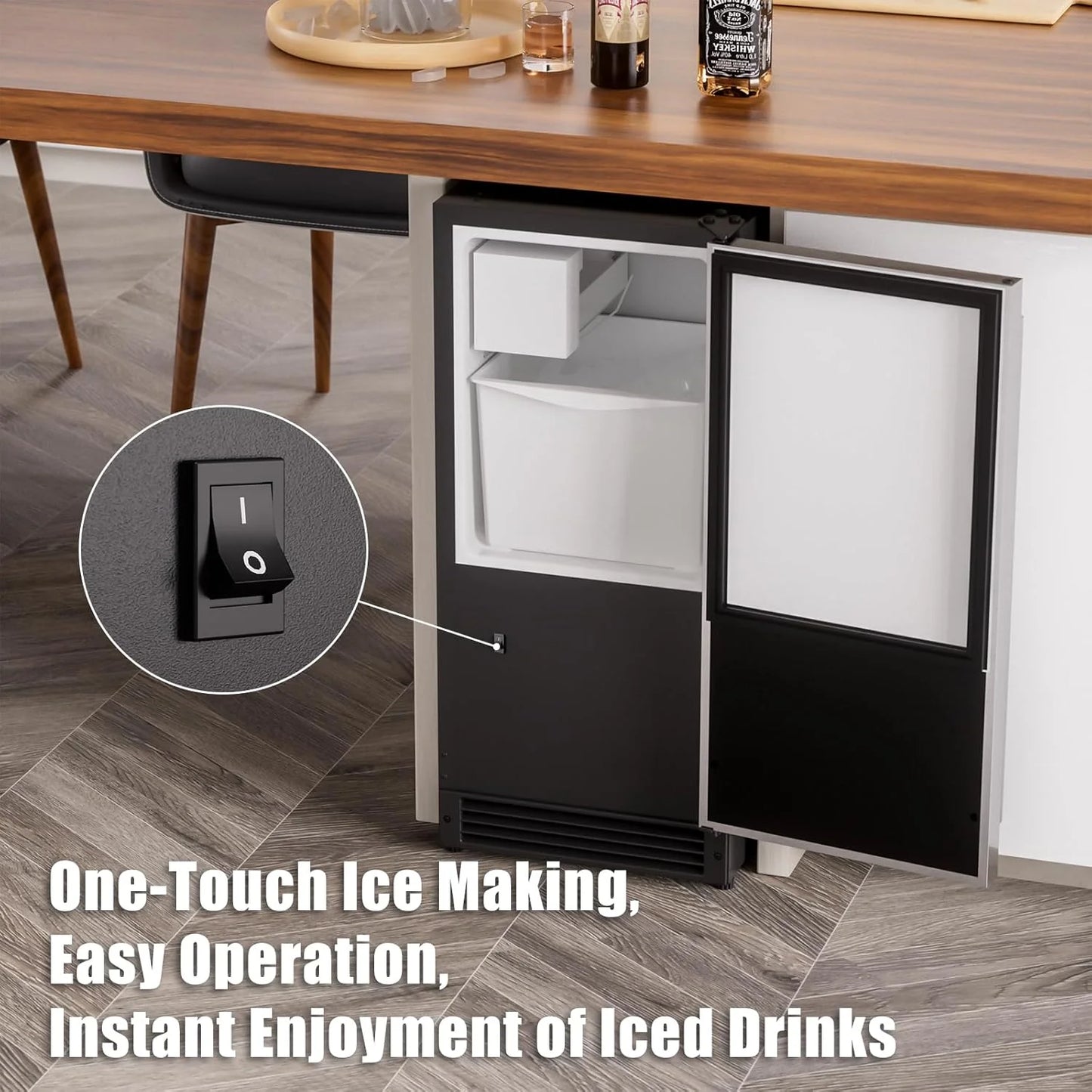 COTLIN 15" W Drainless Under Counter Ice Maker with 22LBS Storage Bin, Crescent Ice, Free Standing Built-in Ice Maker for Residential Commercial Use, No Drain Required, ETL Approved, 2025 Upgraded