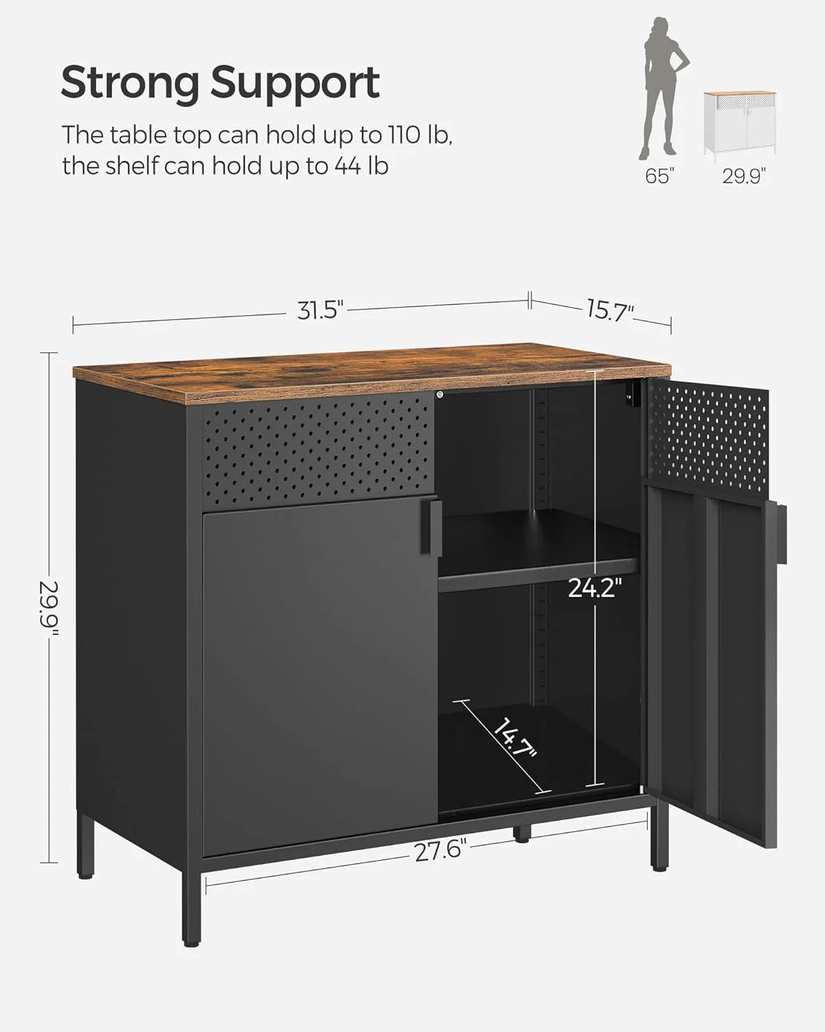 SONGMICS Storage Cabinet, Metal Cabinet, Sideboard with 2 Doors, 15.7 x 31.5 x 29.9 inches