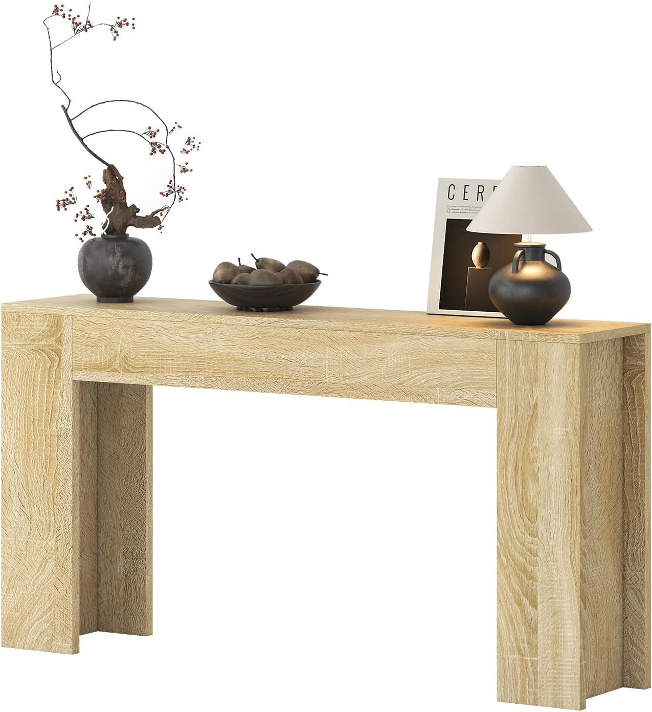 63-Inch Long Console Table with LED Light Farmhouse Sofa Table Behind Couch