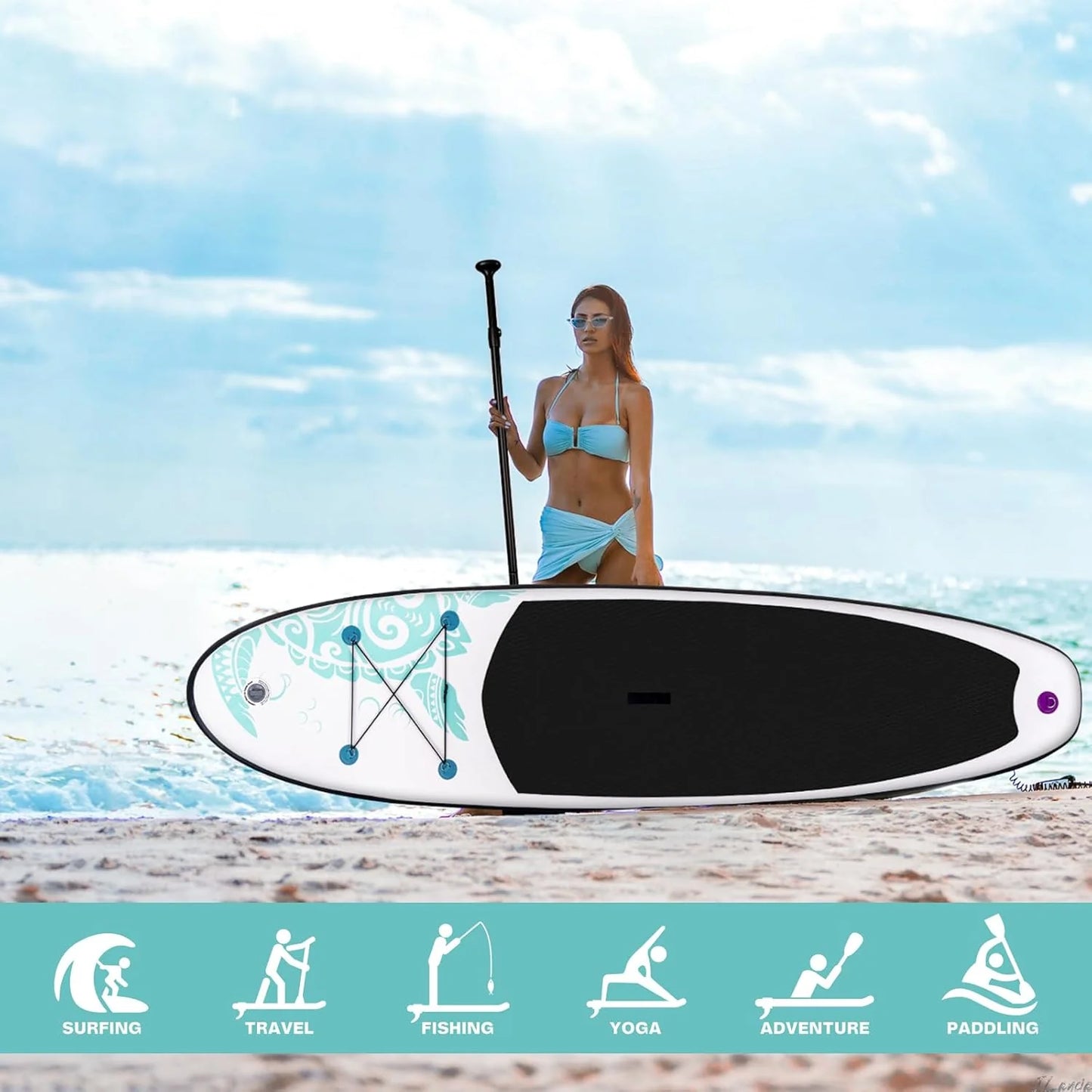 FunWater Inflatable Stand Up Paddle Board with Premium SUP Paddle Accessories, Non-Slip EVA Deck, 11'/10'6' Paddle