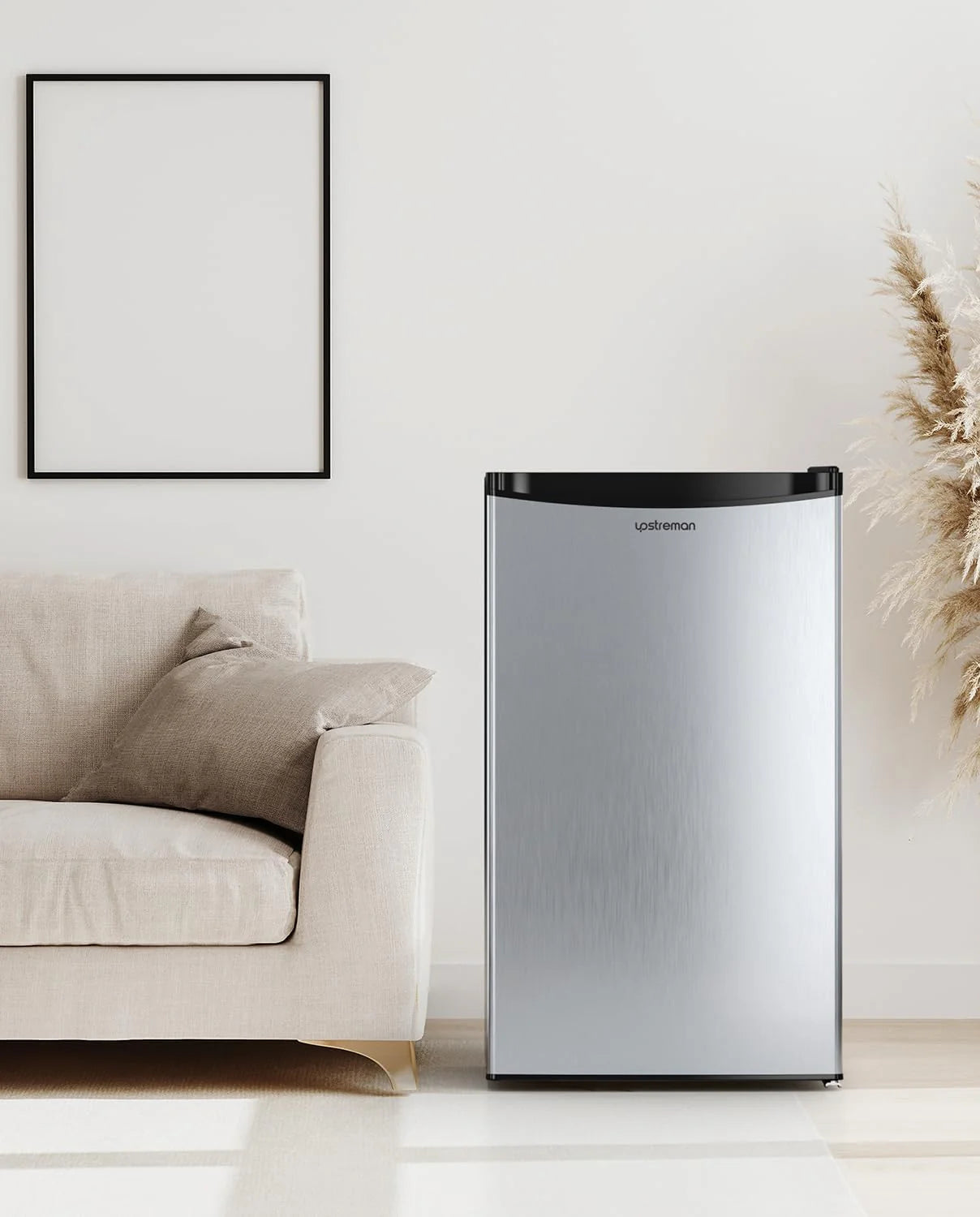 Upstreman 3.2 Cu.Ft Mini Fridge with Freezer, Single Door Mini Fridge, Dorm Fridge, Adjustable Thermostat, Mini Refrigerator for Bedroom, Office, Dorm, Black-BR321