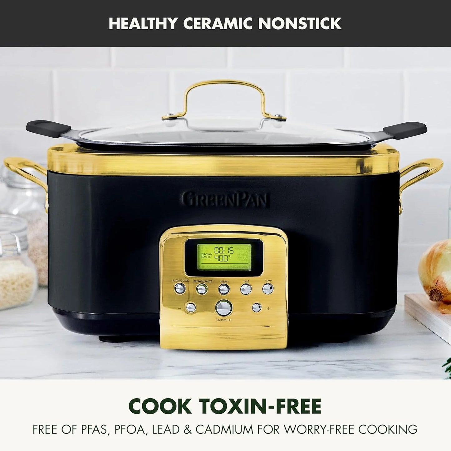 8-in-1 Programmable 6QT Electric Slow Cooker with Dishwasher-Safe Lid and Removable Base