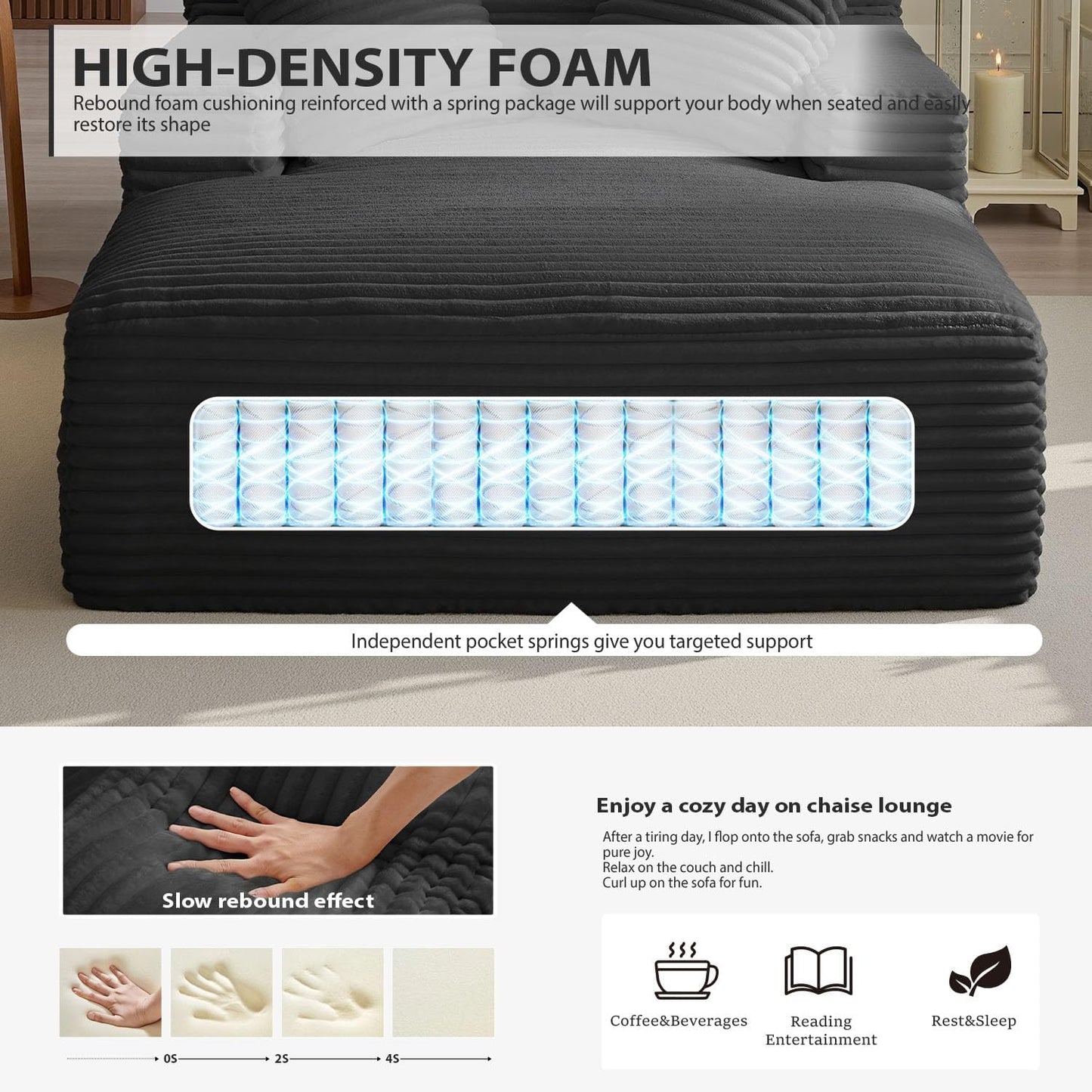 50-inch indoor recliner, oversized corduroy upholstered boneless sofa bed, deep sleeper sofa reading chair, cloud sofa, living room sofa