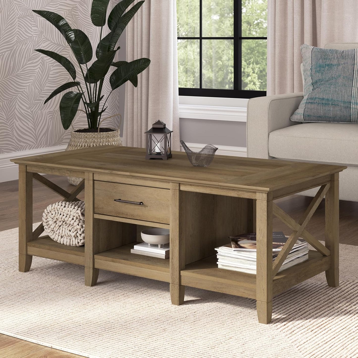 Key West Coffee Table with Storage in Washed Gray