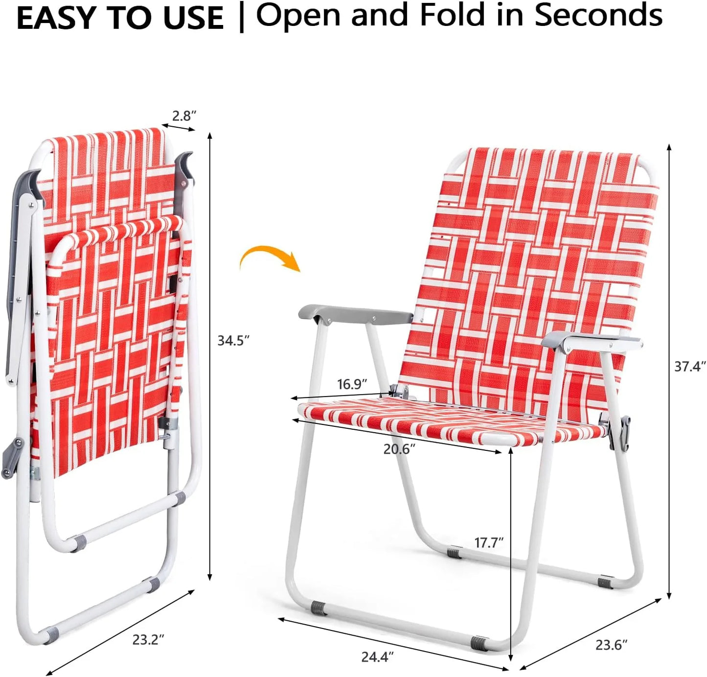 VINGLI Patio Lawn Webbed Folding Chairs Set of 2, Outdoor Beach Portable Lawn Chair Camping Chair Beach Chair