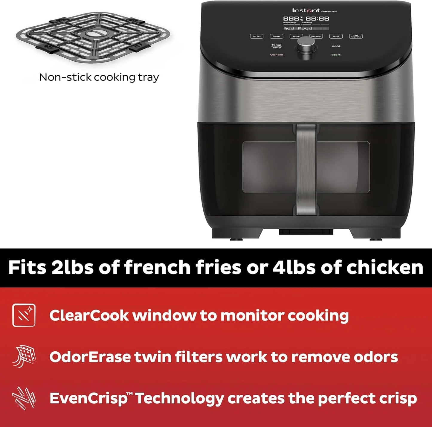 Instant Pot Vortex Plus 6QT Air Fryer with Odor Removal Technology, 6-in-1 Function