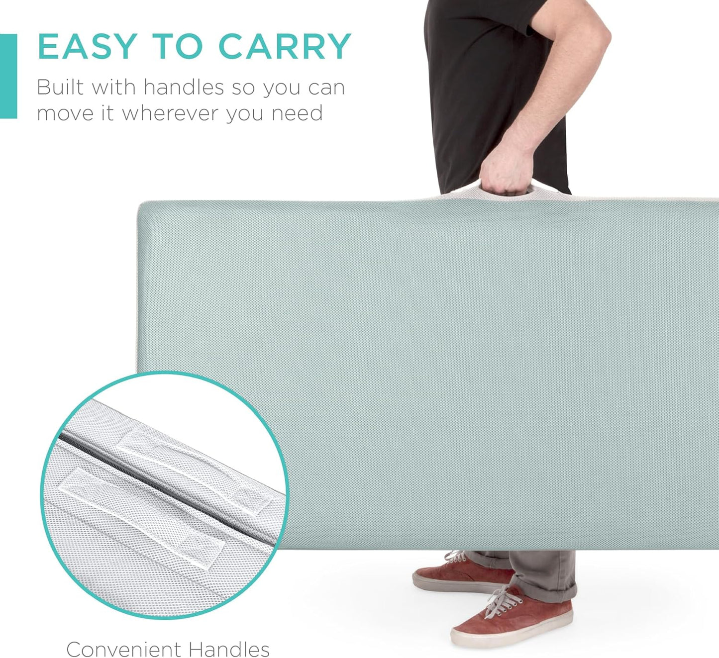 4in Portable Queen-Size Mattress, Tri-Fold Mattress for Camping, Guest, Toddler