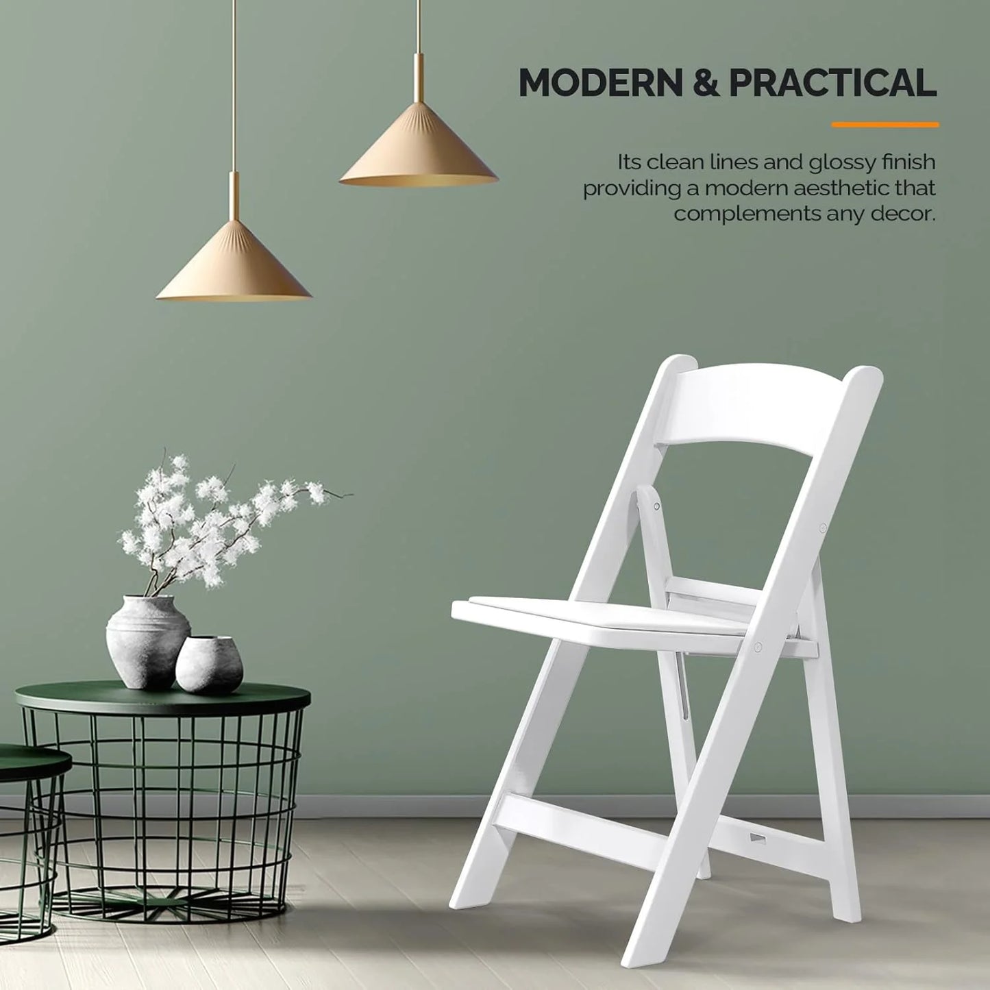 VINGLI Resin Folding Chair with Cushion Foldable Plastic Chair with Comfortable Cushioned Seat