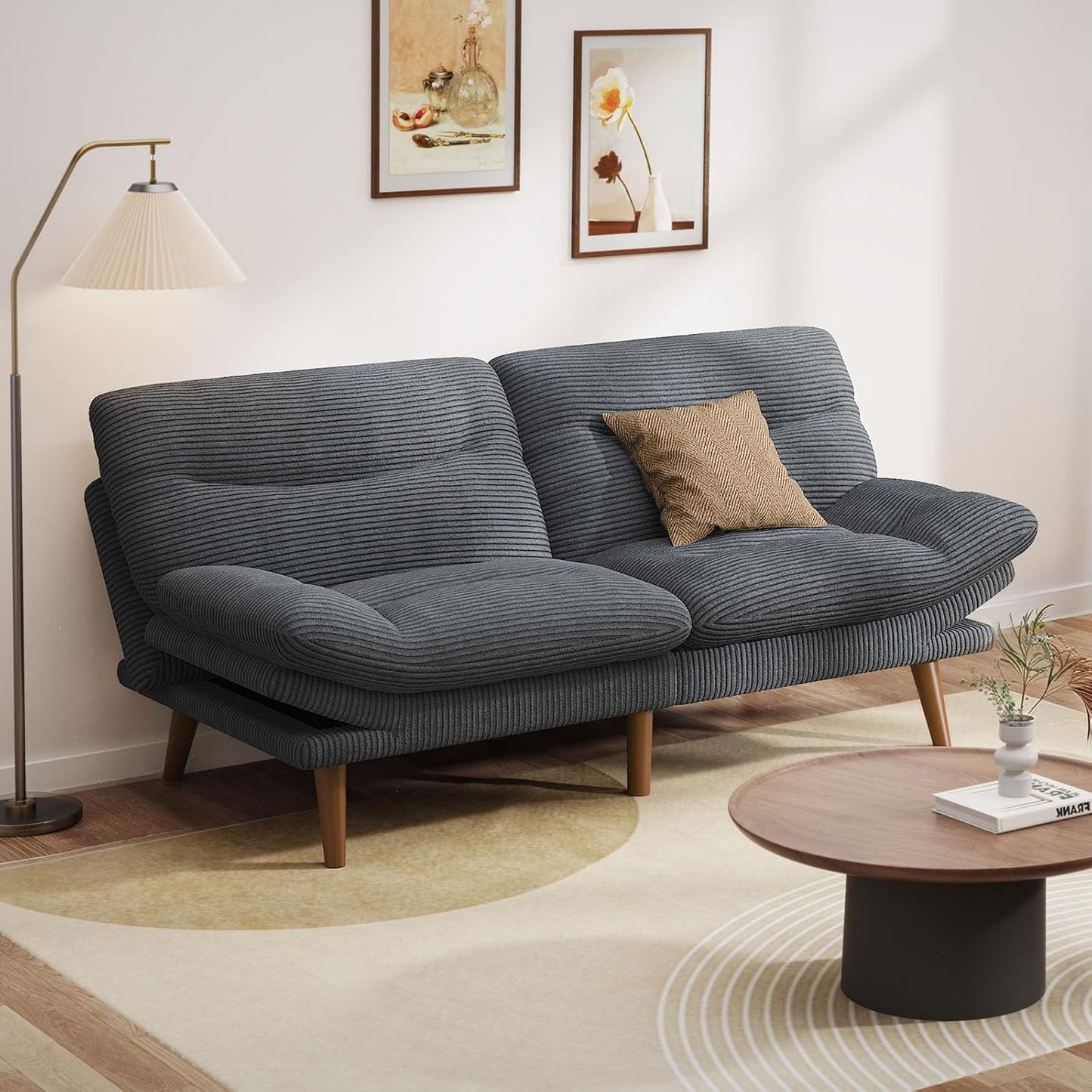 Convertible Futon Sofa Bed, 66 Inch Corduroy Futon Sofa Recliner Sofa Bed for Small Spaces, Playrooms or Offices