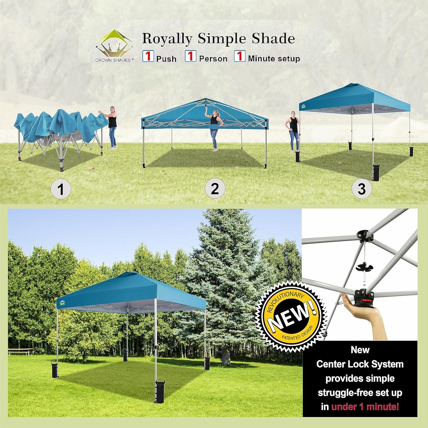 10x10 Pop-Up Awning - One-Click Installation Beach Tent - Outdoor Sunshade Silver Coated Top, 3 Heights and 4 Sand Pockets