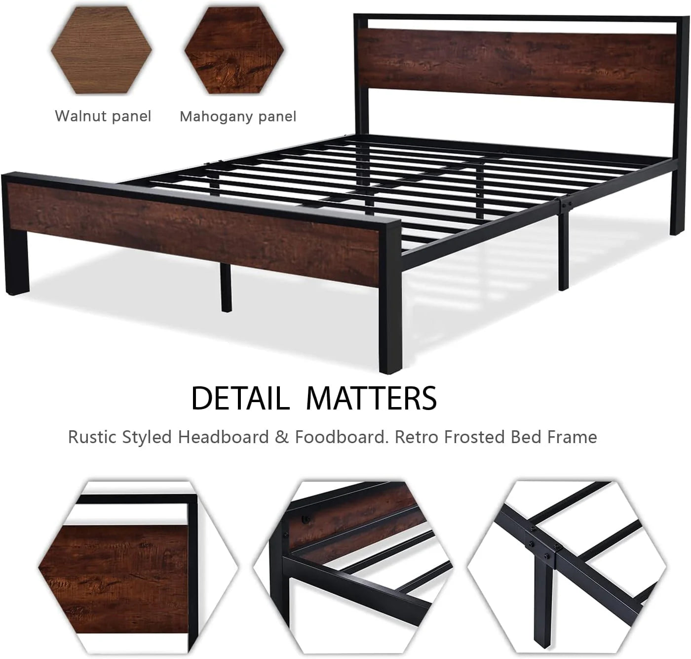 SHA CERLIN 14 Inch Queen Size Metal Platform Bed Frame with Wooden Headboard and Footboard, Mattress Foundation, No Box Spring Needed, Large Under Bed Storage, Non-Slip Without Noise, Black Oak