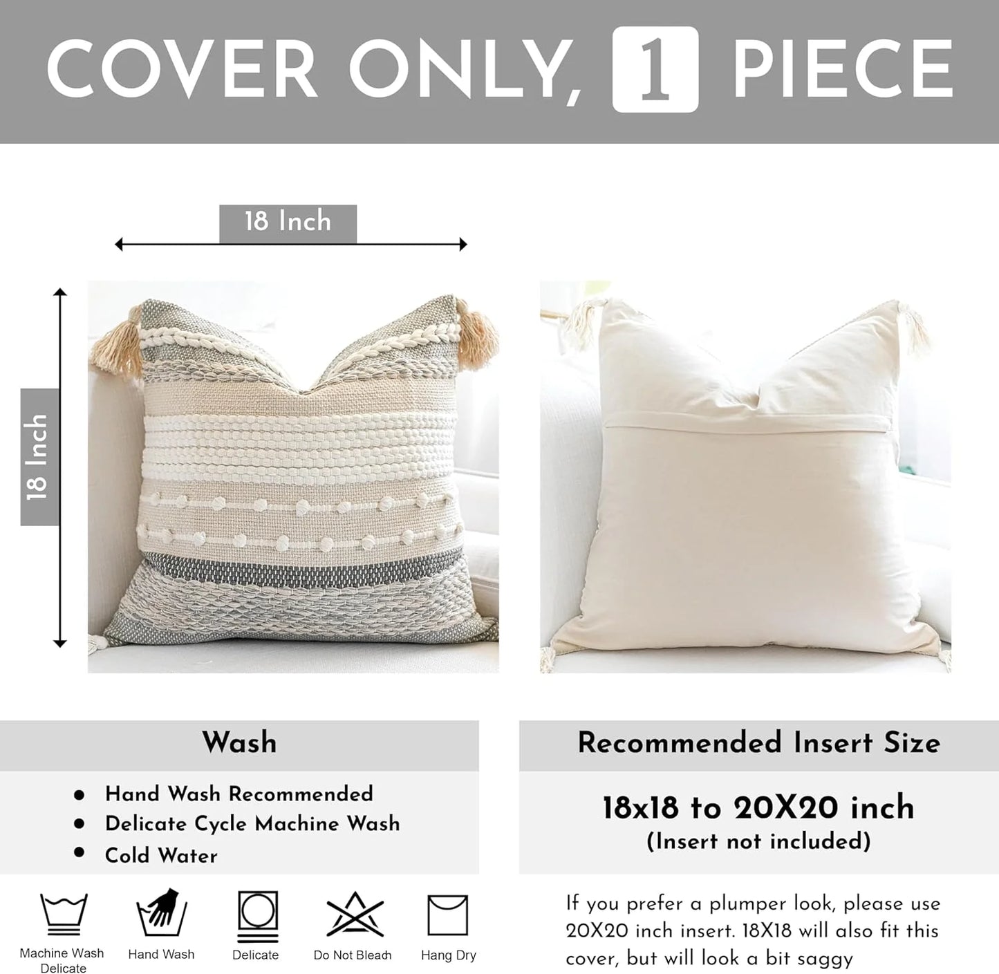 Blue Boho Decorative Throw Pillow Cover 20x20