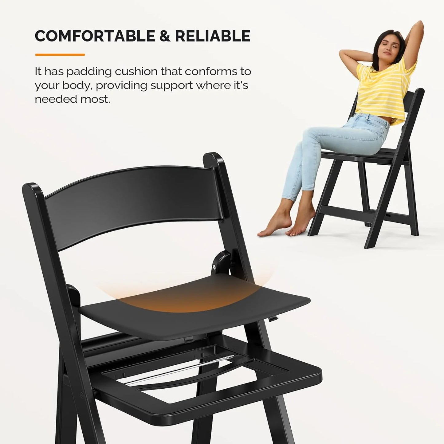VINGLI Resin Folding Chair with Cushion Foldable Plastic Chair with Comfortable Cushioned Seat