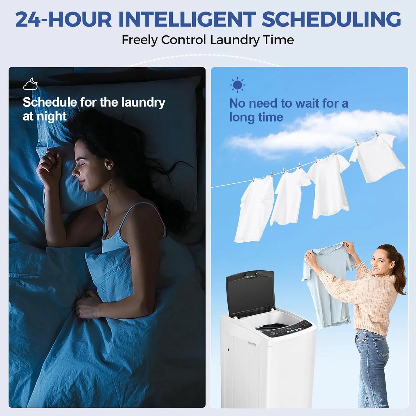 20Lbs Portable Washing Machine Nictemaw Portable Washer, 2.8 Cu.ft Washer and Dryer Combo with Drain Pump, 10 Programs 8 Water Level Compact Laundry Washer for Home, Apartment, RV, Dorms