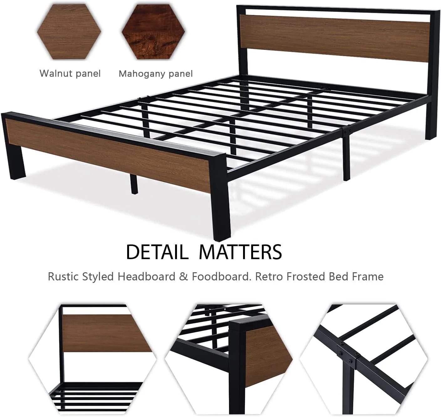 SHA CERLIN 14 Inch Full Size Metal Platform Bed Frame with Wooden Headboard and Footboard, Mattress Foundation, No Box Spring Needed, Large Under Bed Storage, Non-Slip Without Noise, Mahogany