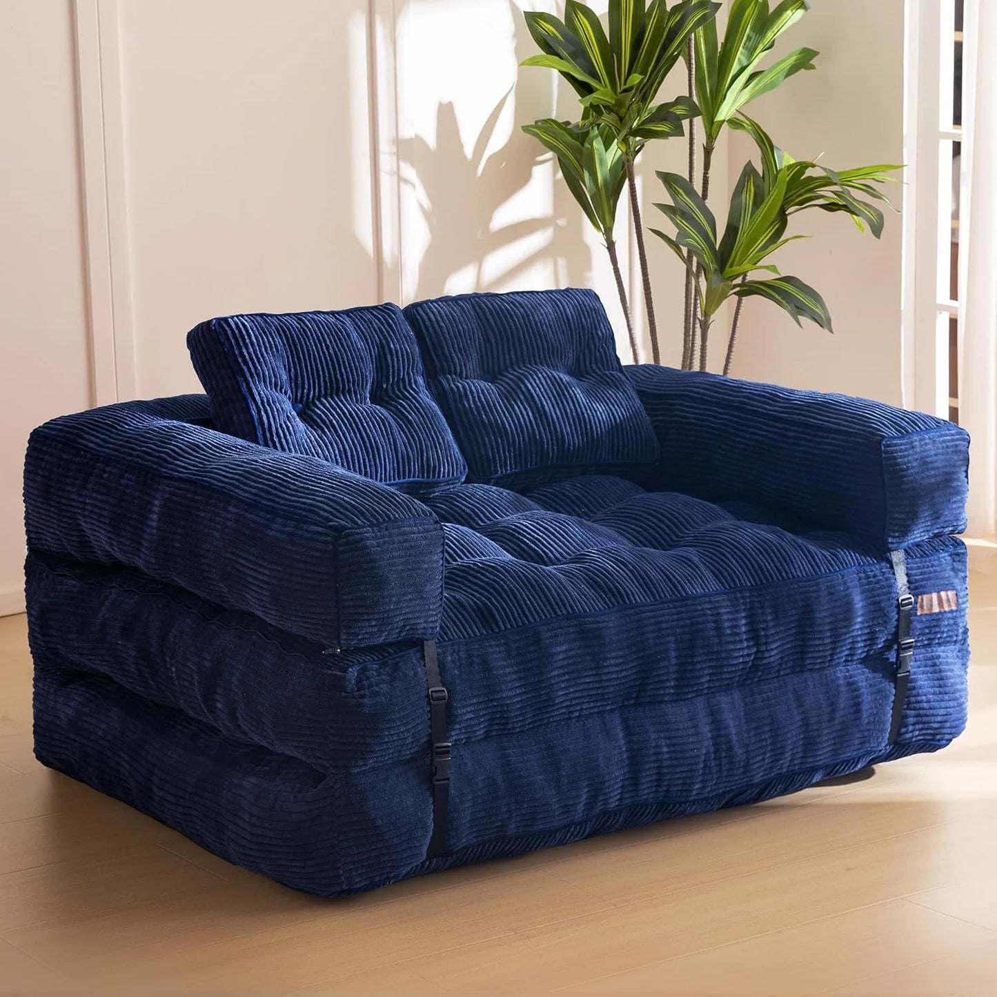 Folding Sofa Bed, L-Shaped Convertible Sofa Bed with Armrests and Pillows,