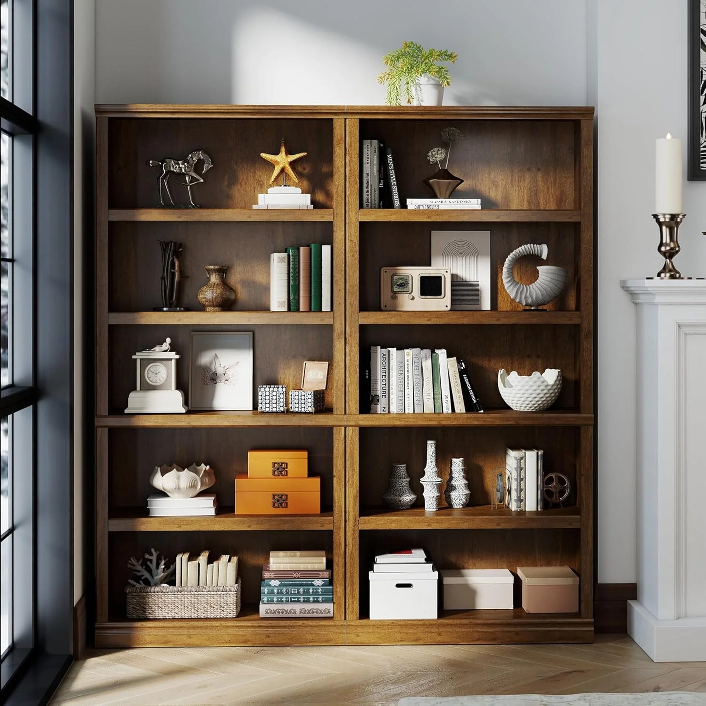 70-Inch Tall White Bookcase 5 Tiers Shelves Open Storage Bookshelf