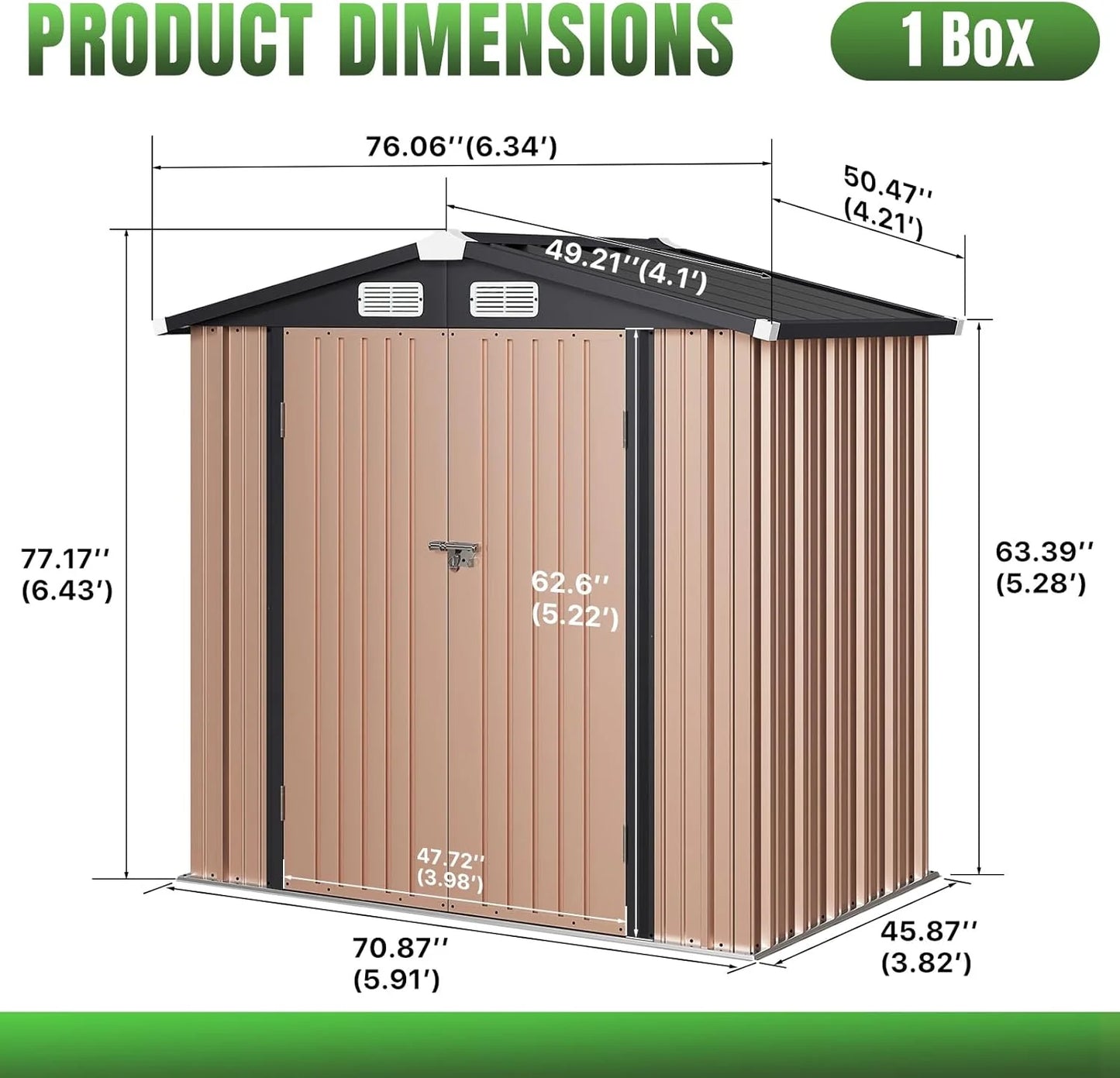 Aoxun 6.2x4 FT Shed Outdoor Storage Shed Metal Garden Shed with Lockable Doors & Slooping Roof Tool Shed Bike Shed for Backyard, Patio, Poolside (Brown)