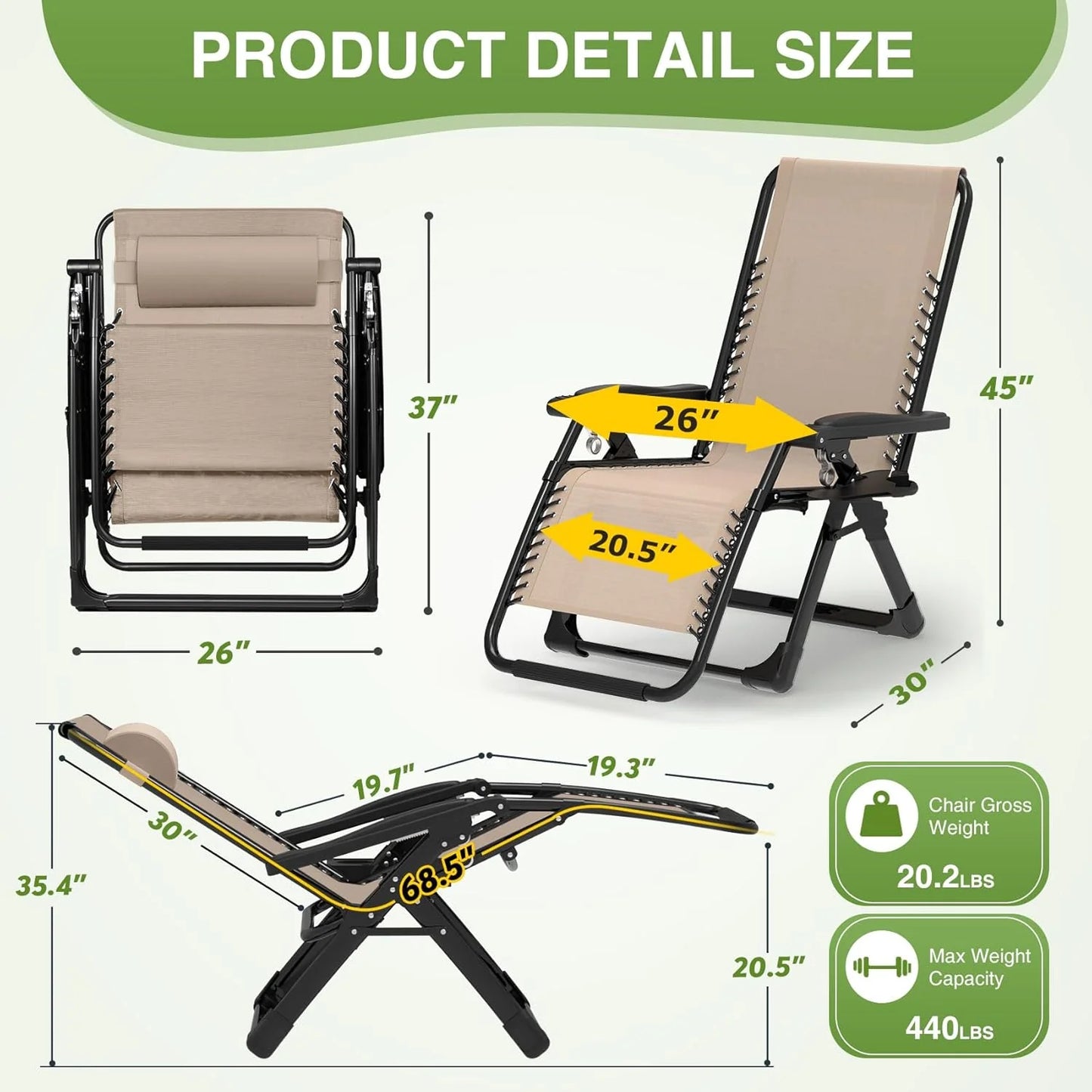 Indoor and outdoor patio chair folding lounge chair zero gravity chair with removable cushion camping lounge chair
