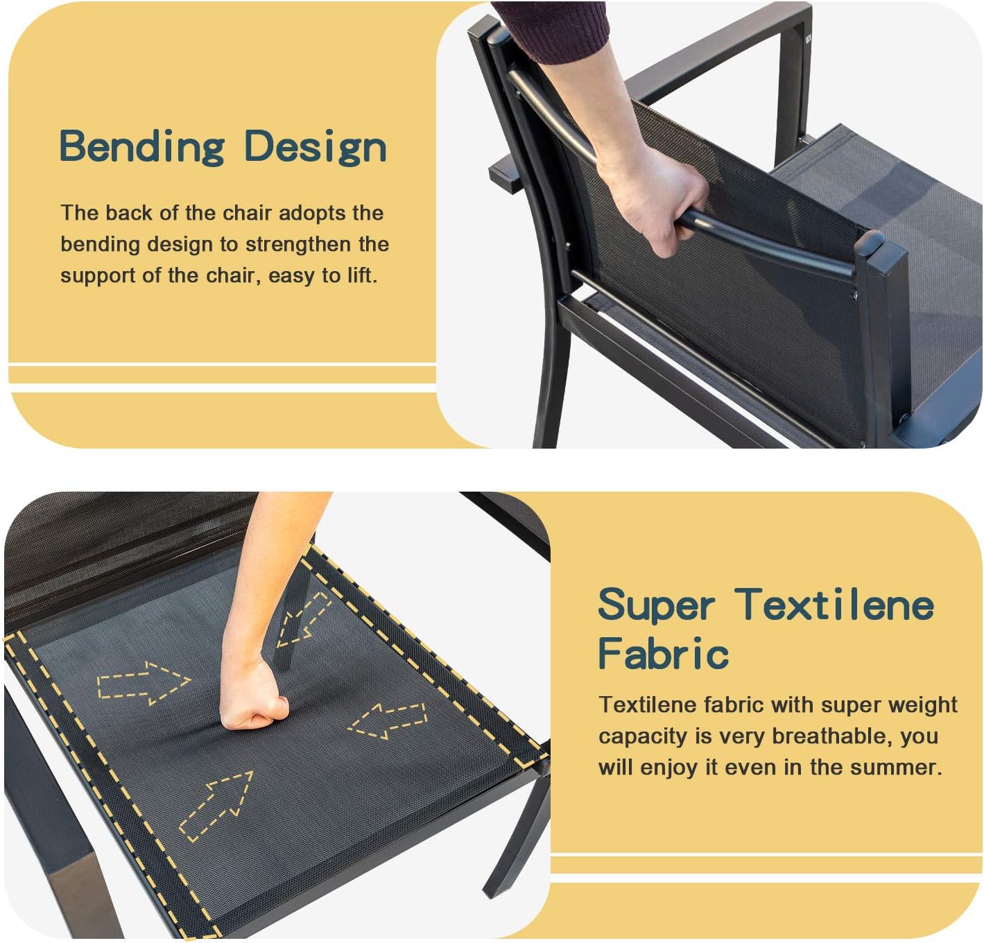 Homall Patio Dining Set 7 Pieces Outdoor Furniture with Large Table and 6 Textilene Chairs for Porch, Brown