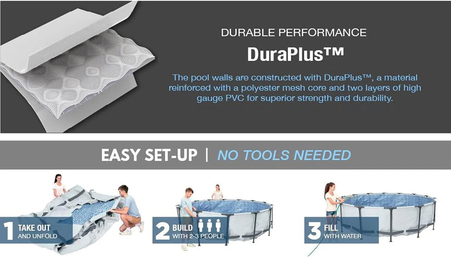 Steel Pro MAX 10 Foot x 30 Inch Round Metal Frame Above Ground Outdoor Backyard Swimming Pool Set with 330 GPH Filter Pump