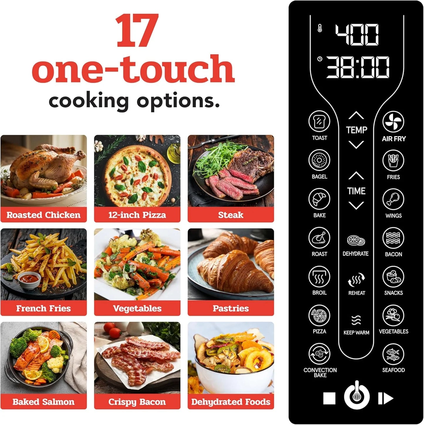 Gourmia Oven Air Fryer Combo with 17 Cooking Presets, 24L Capacity, Convection Rack, Baking Tray, Recipe Book GTF7460