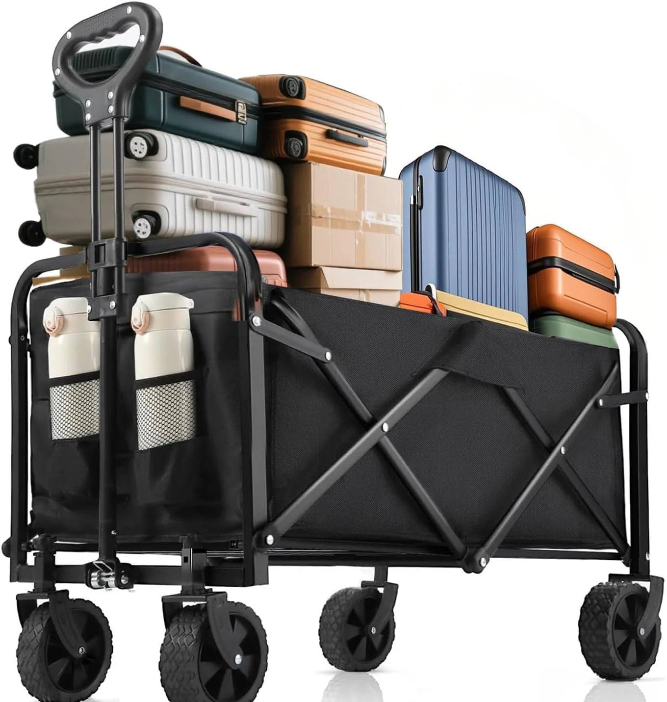 Foldable 4-wheel cart, foldable, 37 inches long, 480 lb capacity, heavy-duty beach cart, shopping cart with wheels