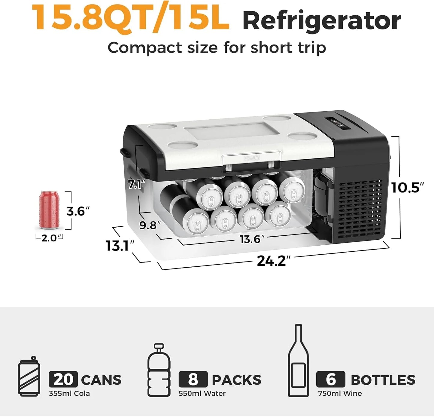 12V Refrigerator 21 Quart Portable Freezer 50 Hours Keep Cool,Electric Cooler for Vehicles Car Refrigerator 12V Portable Fridge for Car Camping Truck Van RV SUV Road Trip Travel RF20