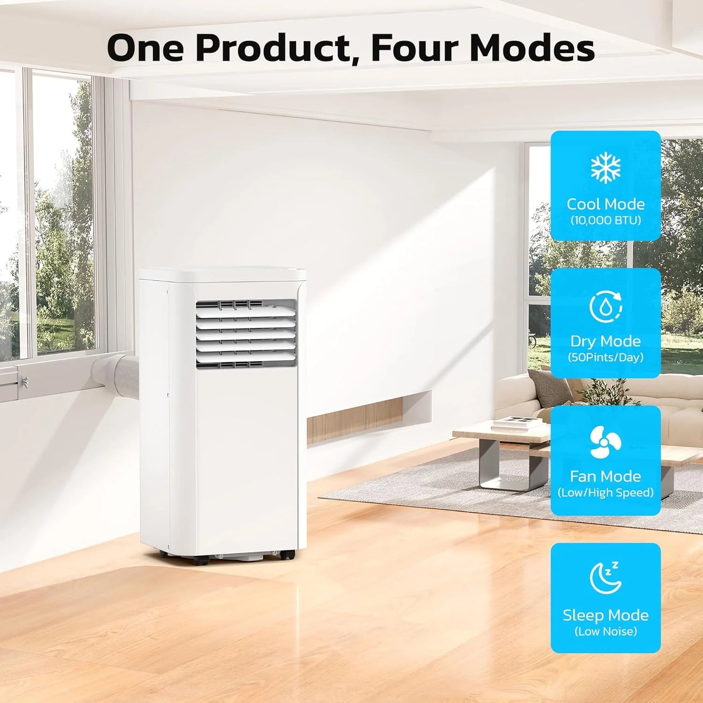 ZAFRO 8,000 BTU Portable Air Conditioners, 4 Modes Portable AC Unit with Fast Cooling/Energy Efficient/Remote/24Hrs Timer for Bedroom/Dorms/Indoor Rooms, White