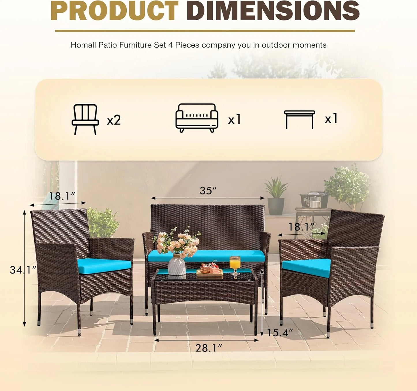 4 piece outdoor patio furniture set rattan chair wicker set