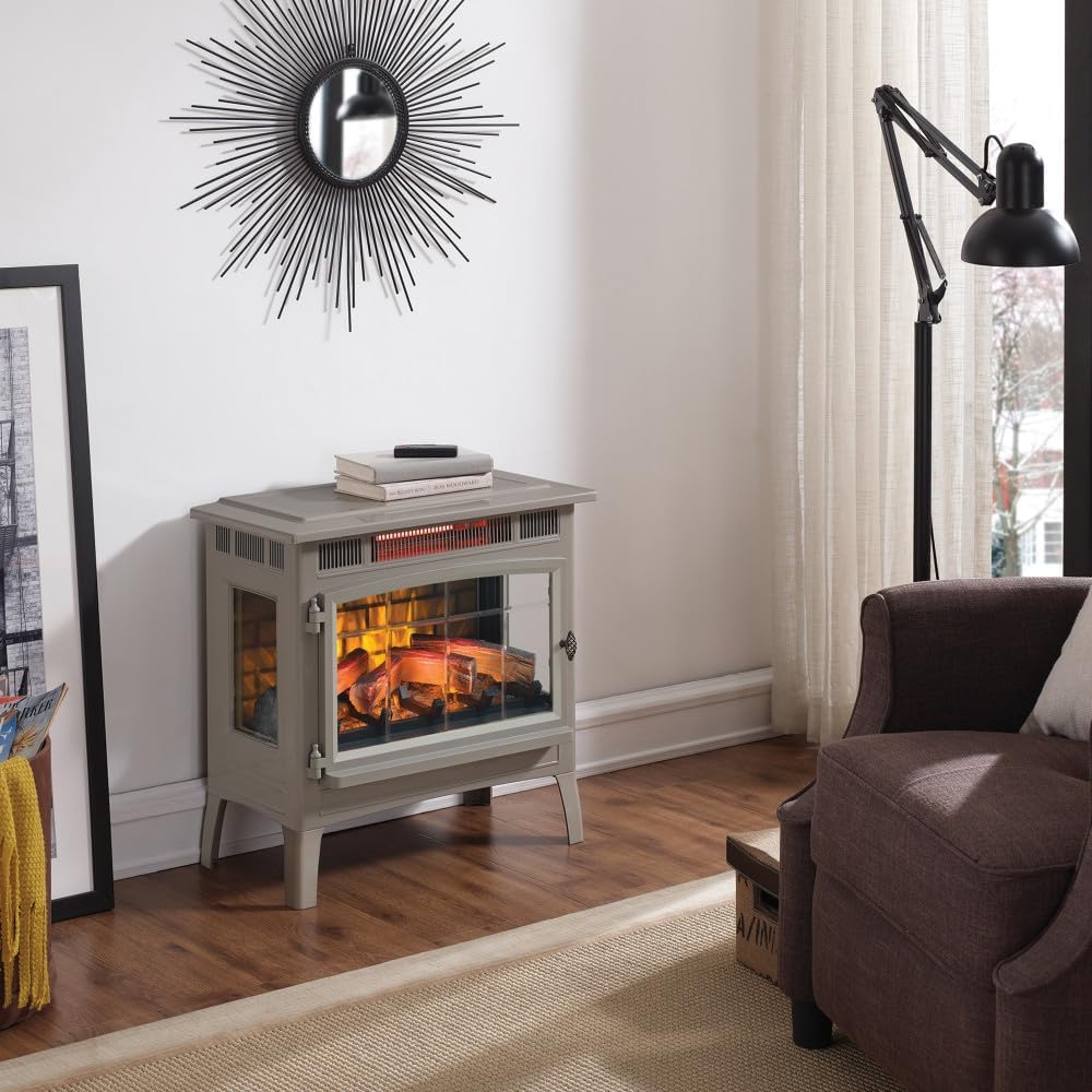 Freestanding Electric Fireplace Stove Heater with 3D Flame Effect for 1,000 Sq. Ft