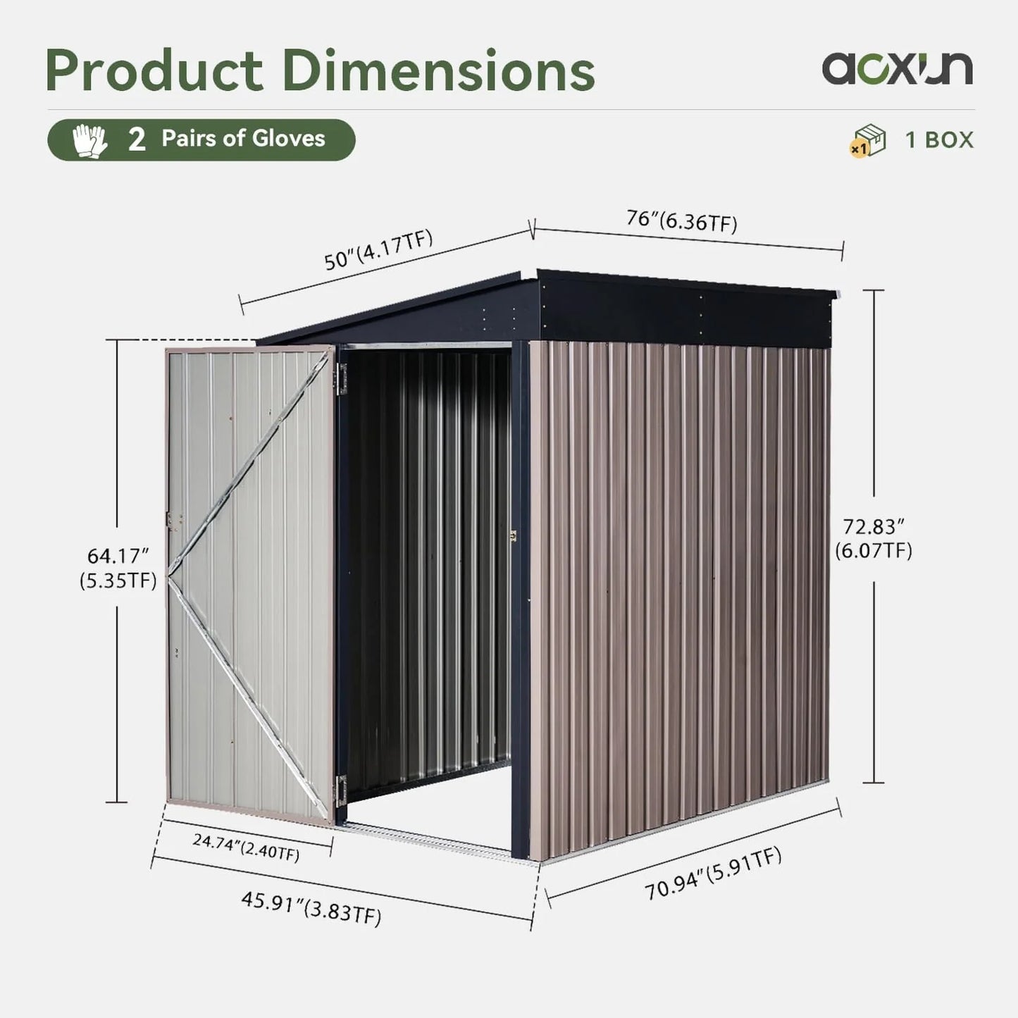 Aoxun 6.2x4 FT Shed Outdoor Storage Shed Metal Garden Shed with Lockable Doors & Slooping Roof Tool Shed Bike Shed for Backyard, Patio, Poolside (Brown)