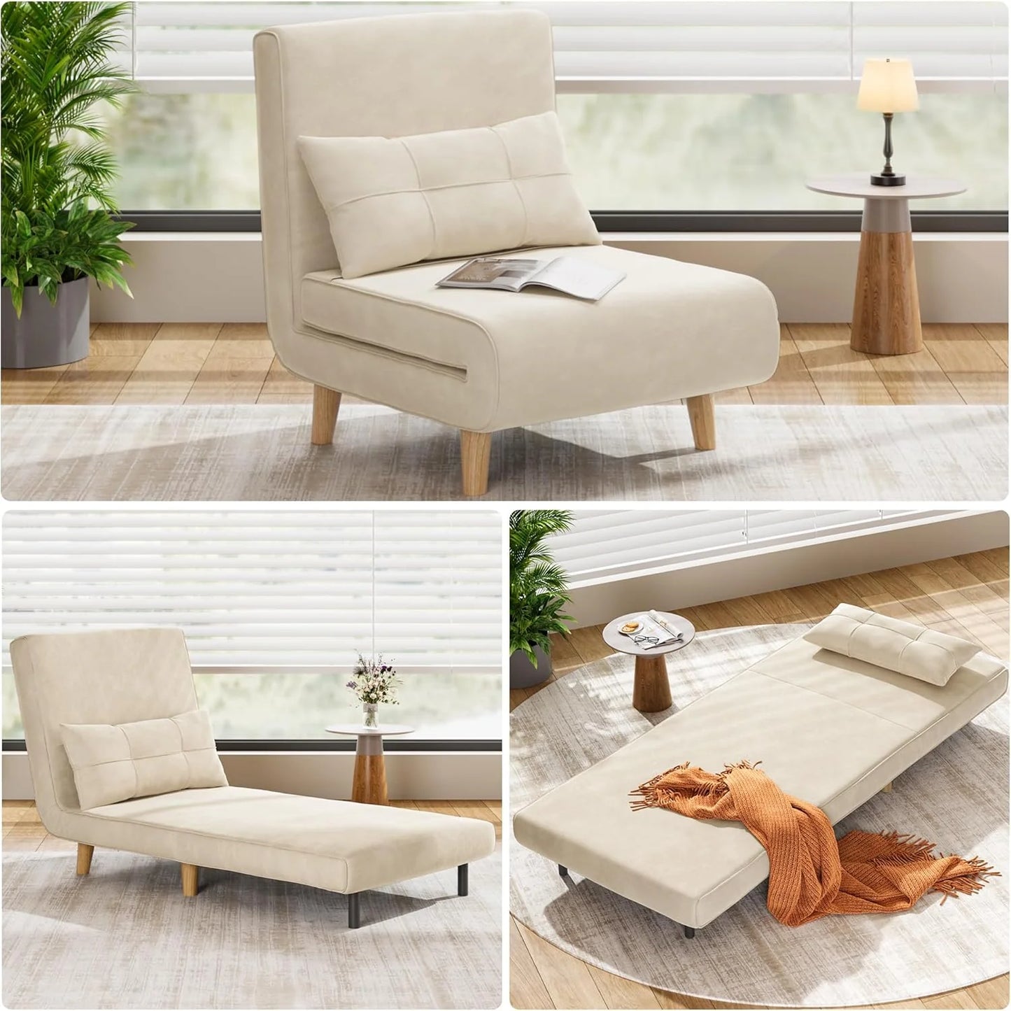 3-in-1 sleeper chair bed, convertible chair bed futon sofa with adjustable backrest