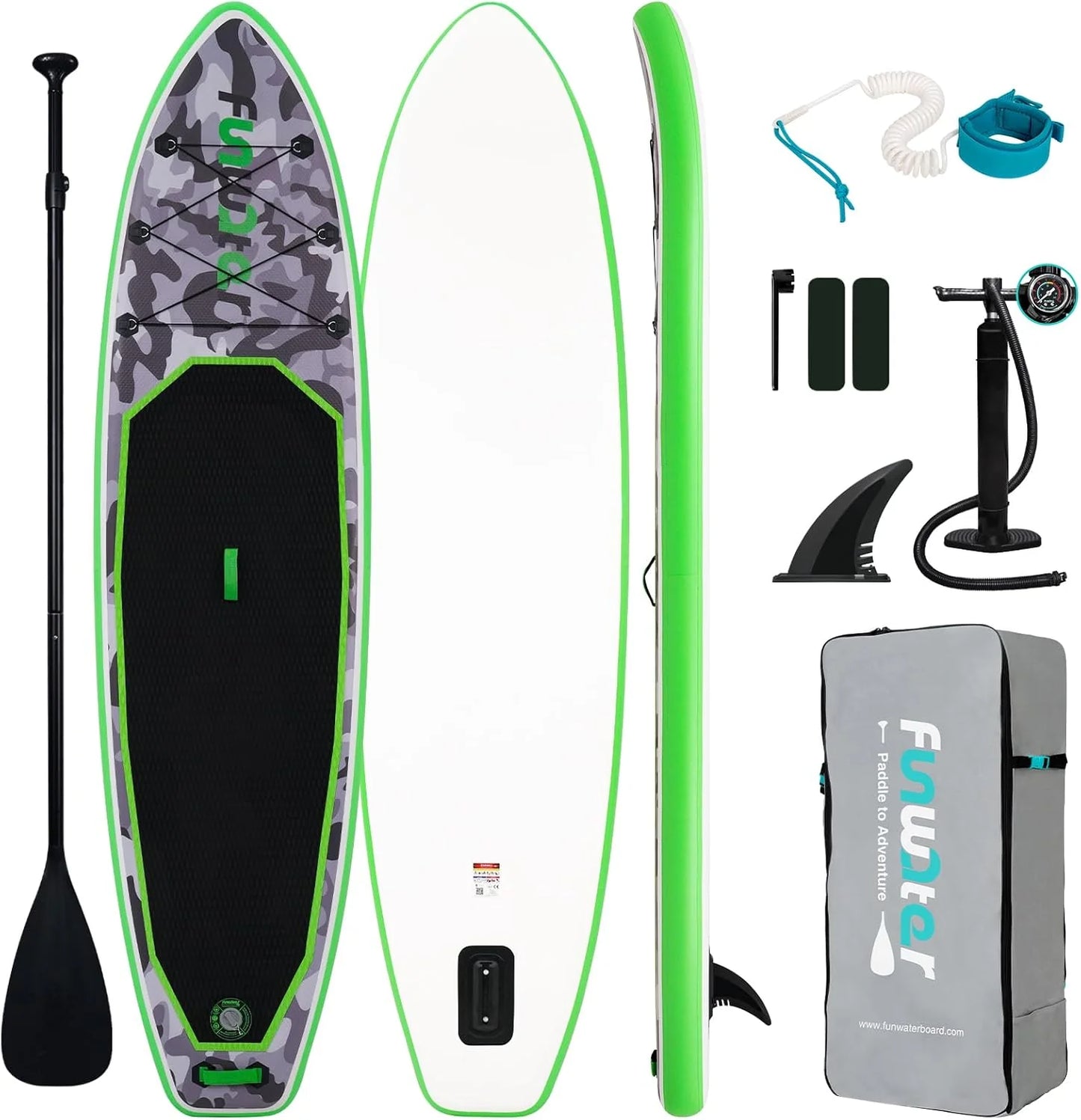 FunWater Inflatable Stand Up Paddle Board with Premium SUP Paddle Accessories, Non-Slip EVA Deck, 11'/10'6' Paddle