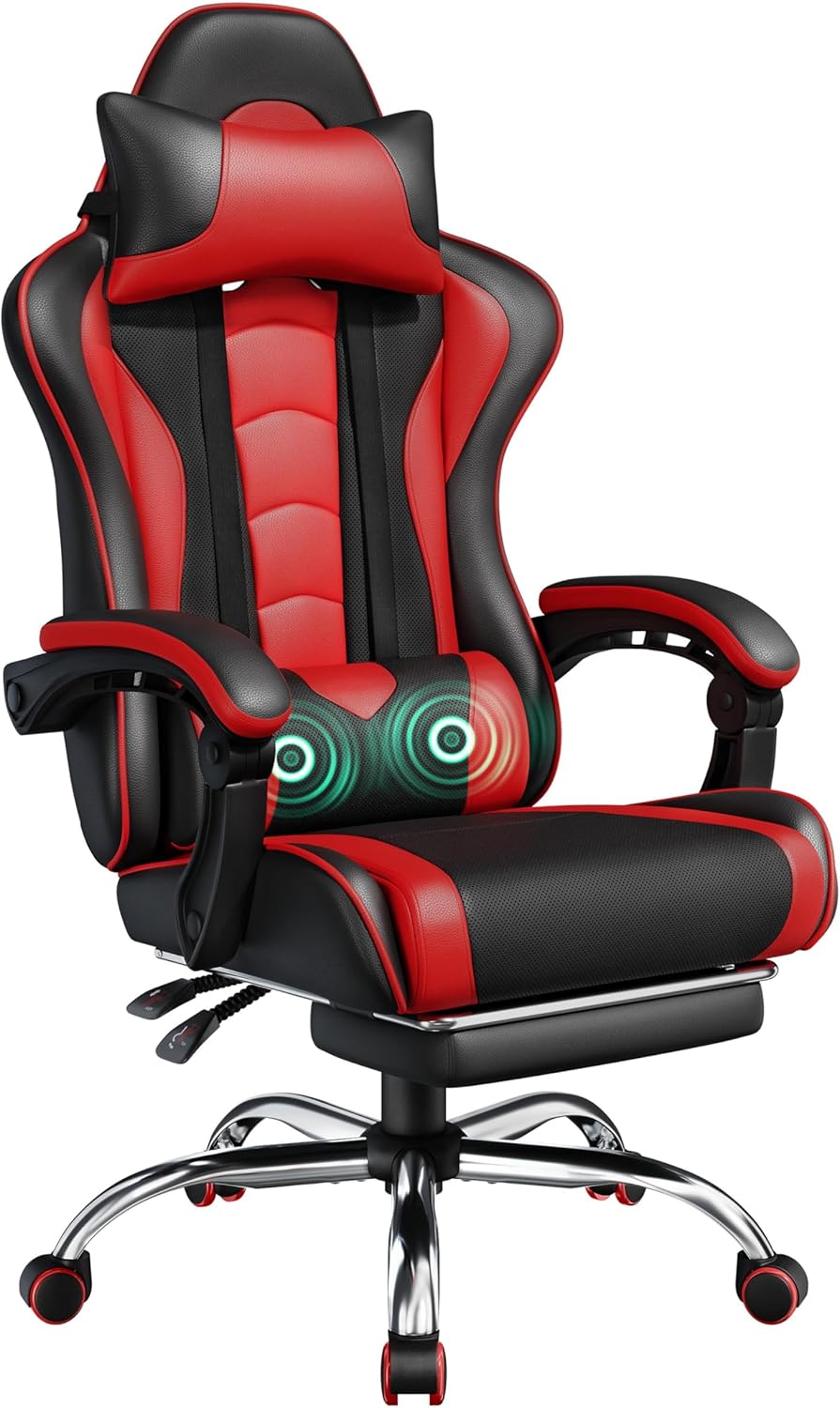 Gaming Chair with Massage Lumbar Support and Footrest Height Office Gaming Chair
